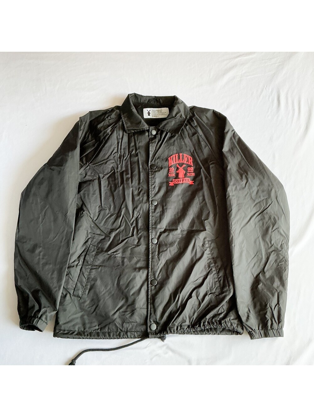 Dutch Bros Uniform Black Nylon Coach Jacket with Red Killer Coffee Logo Siz Sml
